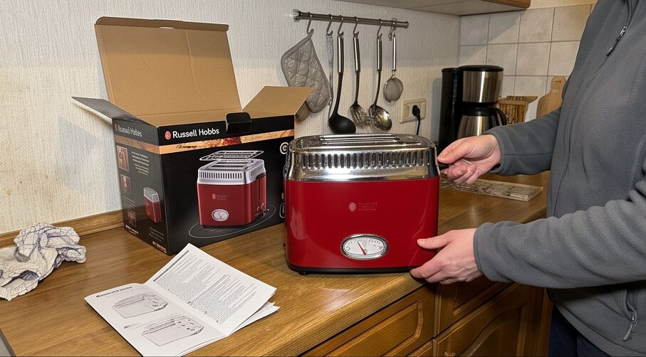 Russell Hobbs Toaster Retro Edelstahl Rot im Test: Schnelles Toasten mit Countdown-Anzeige und 6 Bräunungsstufen