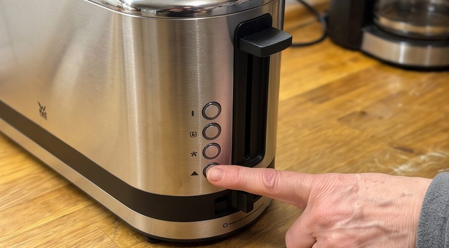 wmf kuechenminis langschlitz toaster während der Nutzung